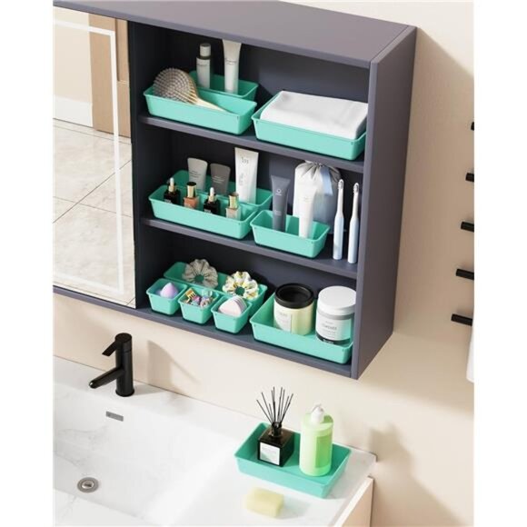 25 PCS Drawer Organizer Set Plastic Vanity Makeup Desk Bathroom Storage Trays Bl - Picture 2 of 8